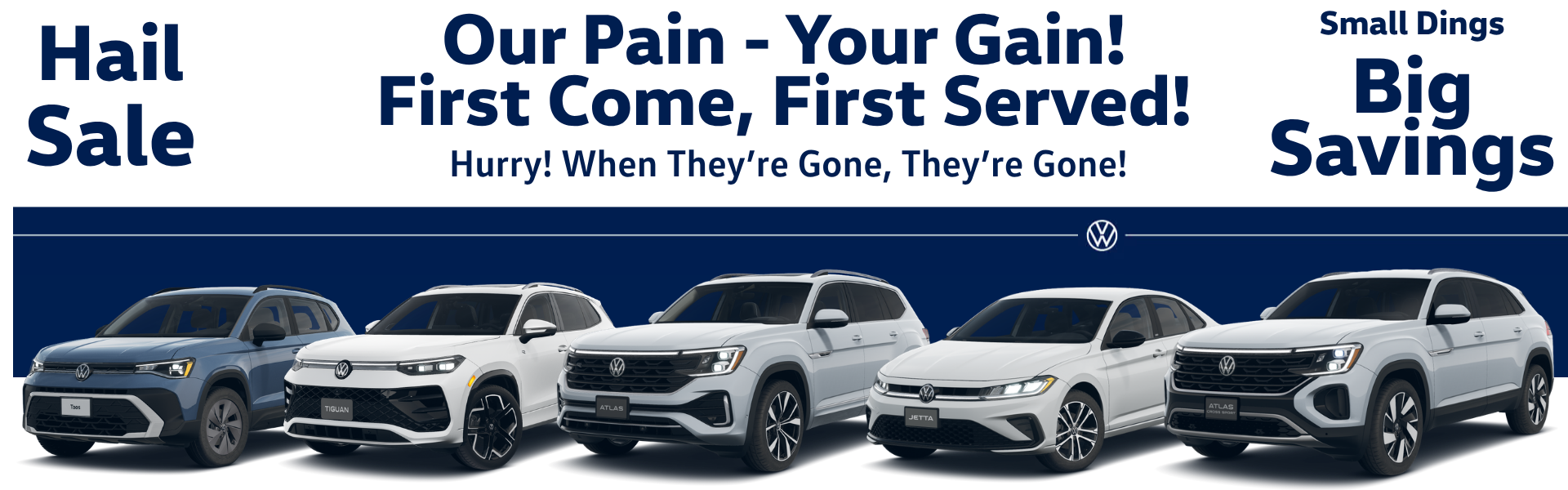Hail Sale on New VW Vehicles in Stock. 